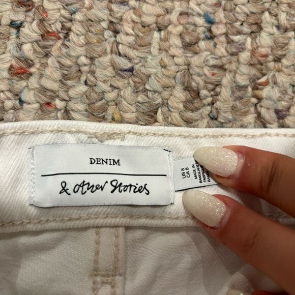& Other Stories White Denim Button Fly Shorts- Size 8 - Picture 11 of 11
